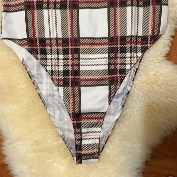 Shein Plaid Bodysuit/ Brown & White/ Size Medium - Picture 4 of 11